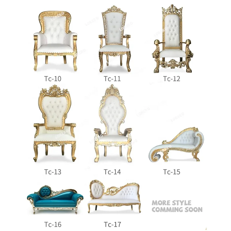 Luxury royal highback armchairs Multicolor king queen throne chair for wedding