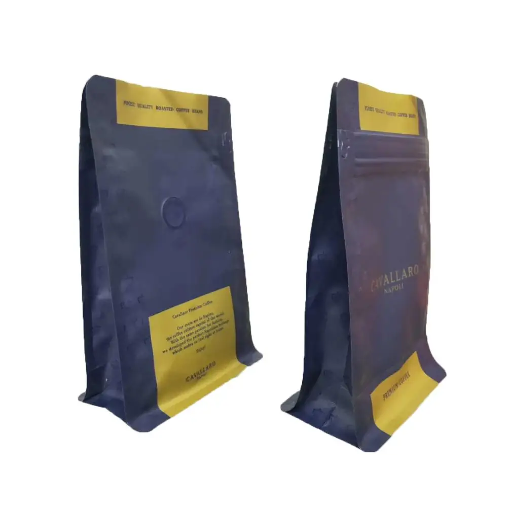 E-friendly Plastic Easy tear Ziplock flat bottom herbs coffee packaging bag with valve