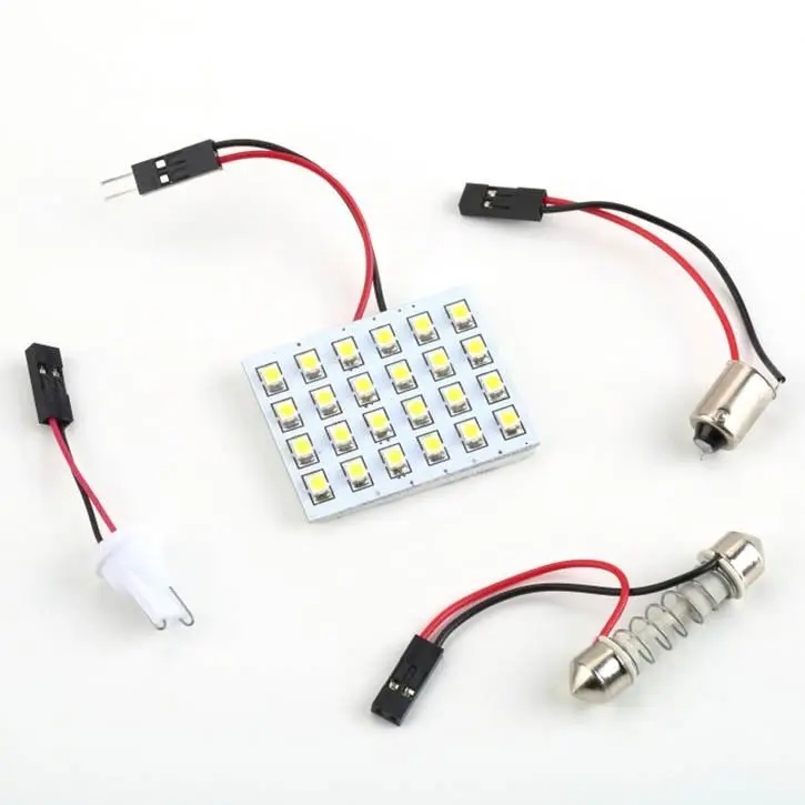 
12V DC LED Light Bulb 24 SMD LED Car Interior Light Panel Auto Lamp Bulb With 3 Adapters 