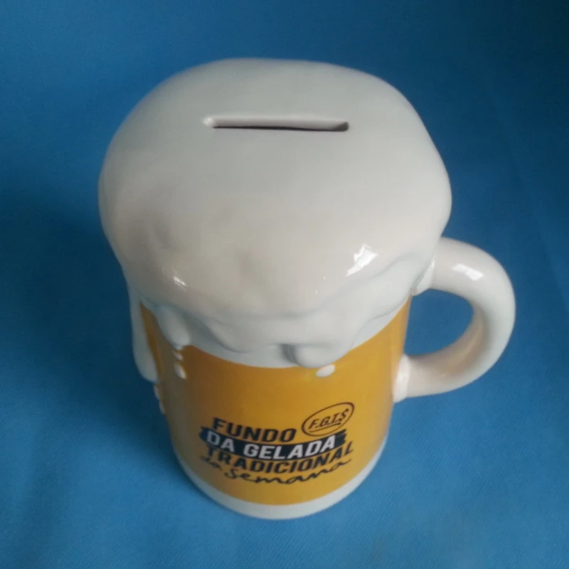 Customized Beer Mug Shape Ceramic Coin Saving Money Box custom made beer mug shape bottle money box