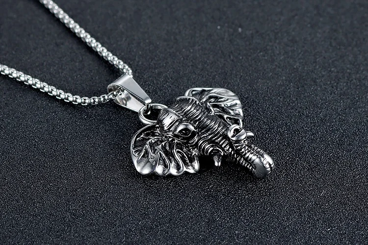 Elephant Animal Pendant Necklace Stainless Steel Goth Punk Jewelry