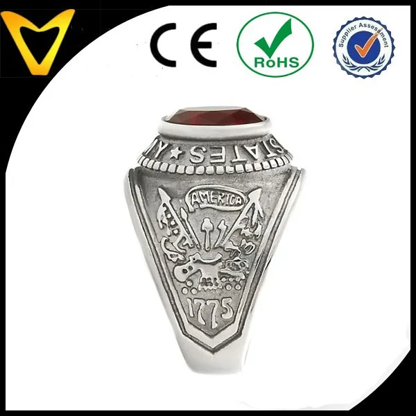 Army Mens 5.0ct Siam Ruby CZ USA Army Military Signet Ring, Stainless Steel Military Ring, Mens Large Ring With Stone