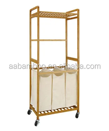 New Style Bamboo Laundry Cart / Laundry Hamper With Wheels