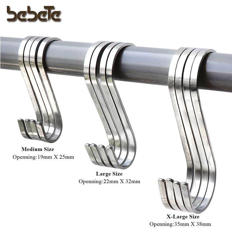 Heavy Duty Solid 304 Stainless Steel S Shaped Hanging Metal Hooks for Kitchen Pot Pan
