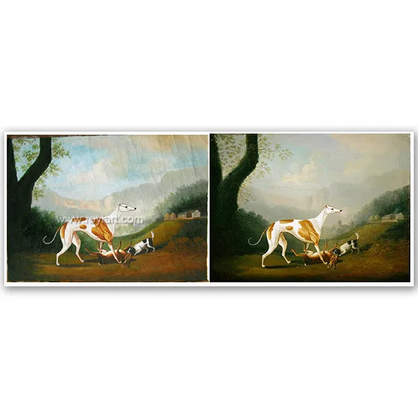Greyhound with a Spaniel Puppy and Dead Hare Crack Cloth Oil Painting by Daniel Clowes