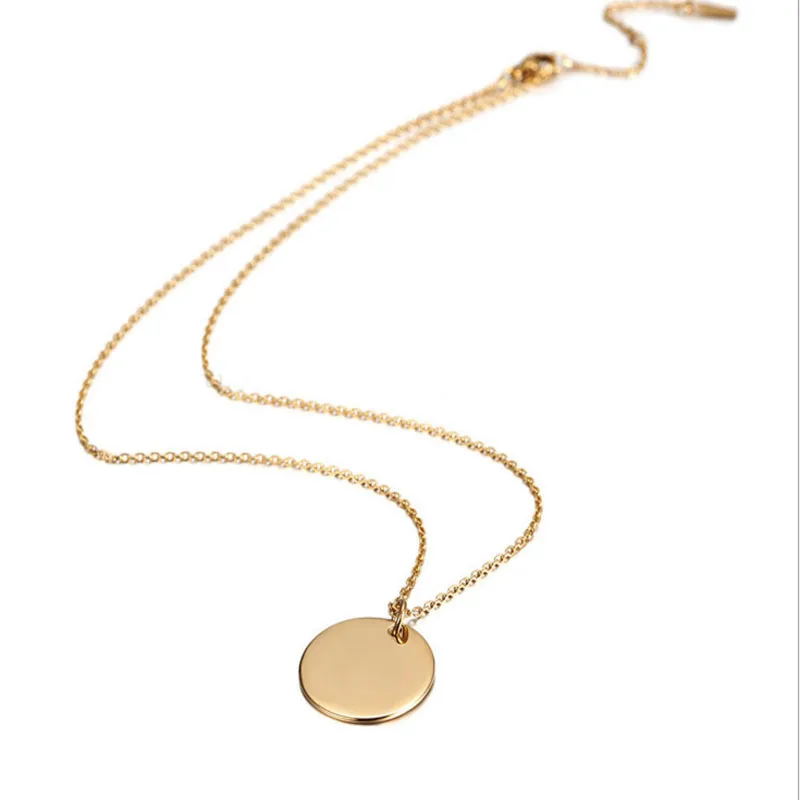 Custom stainless steel necklace wholesale 18k gold chain engrave letter initial blank disc necklace