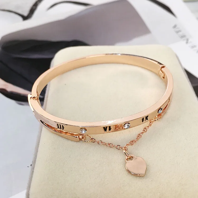 Hot Luxury Rose Gold Bangles Female Heart Forever Loving Brand Charm Bracelet for Women Famous Jewelry