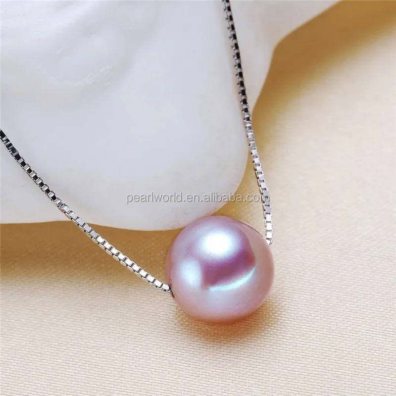 FEIRUN 9-10mm purple natural real round pearl pendant wholesale price,fashion new pendant necklace design