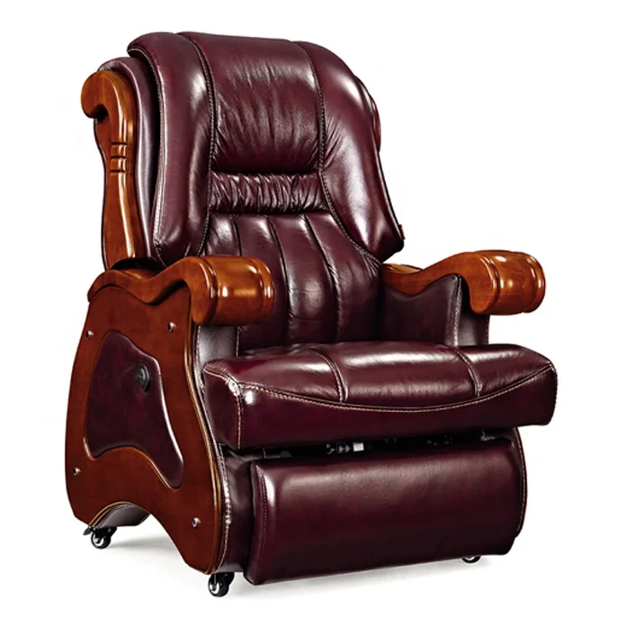 
Luxury design genuine leather presidential boss chair with wood frame 