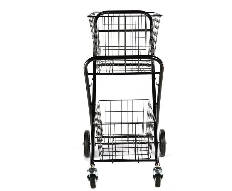 
Double basket folding style transport supermarket shopping trolley cart 