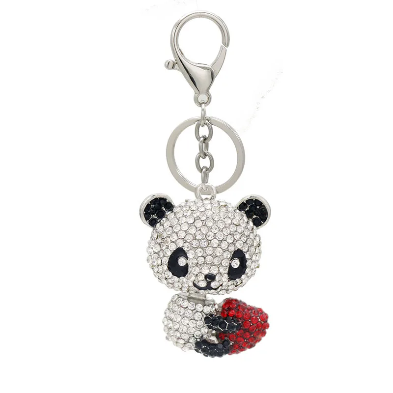 New Fashion Style Rhinestone Crystal Panda Key Ring Keychain For Bag Car Bear Keychains