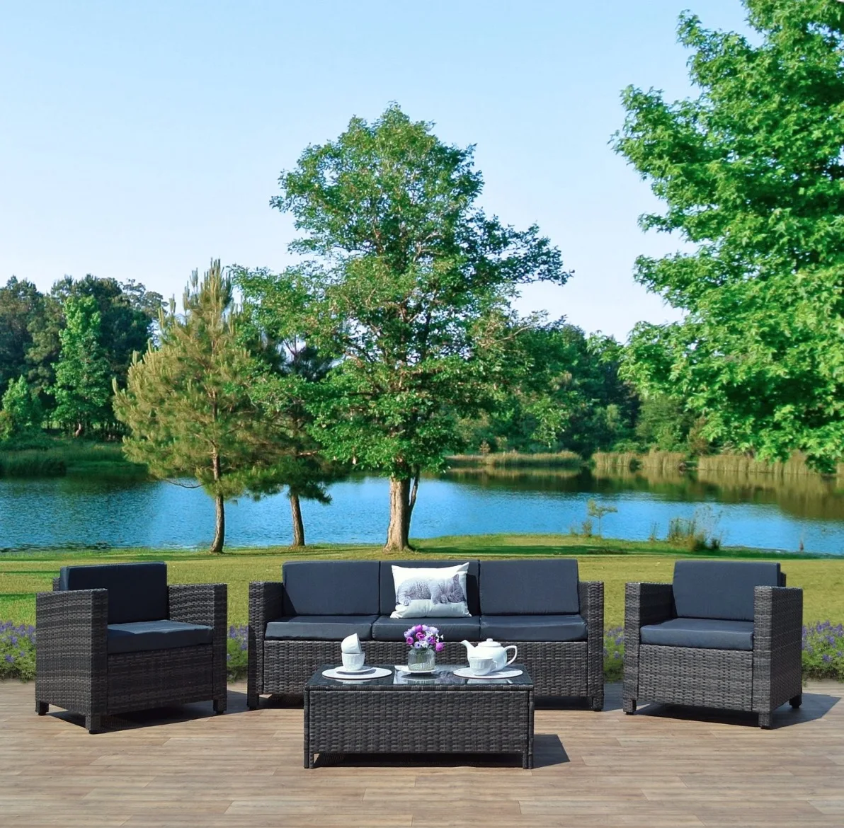 Недорогой уличный плетеный диван со стальной рамой для любой погоды, садовая мебель из ротанга, диван Harbo