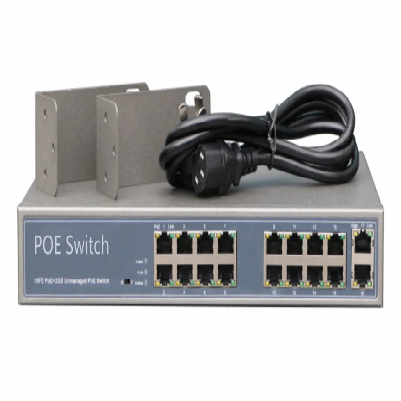 with 2 gigabit rj45 uplink 300w high power 16 port poe switch 24v for unifi video camera G3 dome