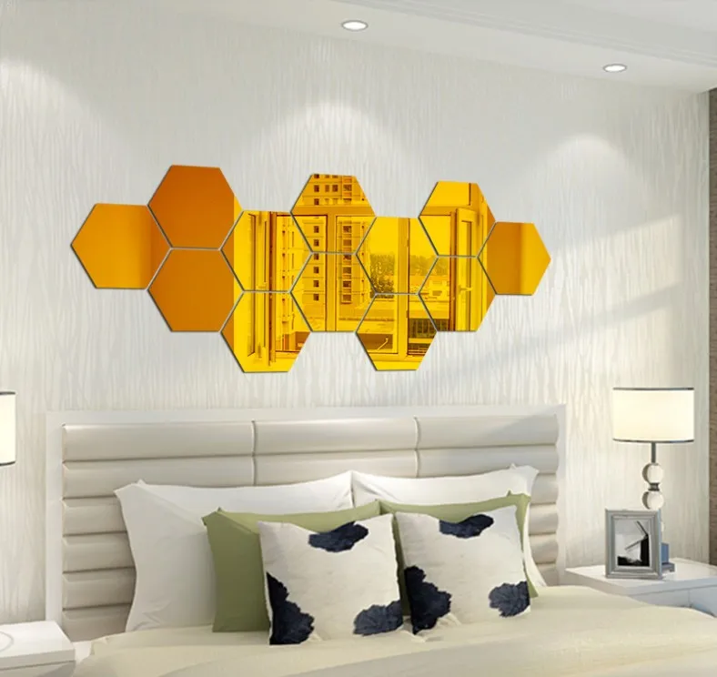 
Crystal 3d mirror wall sticker 12pcs hexagon background wall decoration wall sticker acrylic mirror sticker 