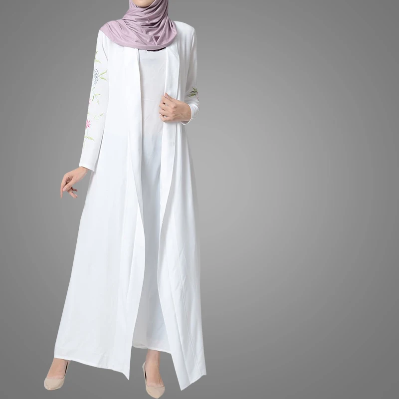 2019 Новое поступление, мусульманское платье с ручной вышивкой, мусульманское открытое абайя, Турецкая абайя, белое длинное платье