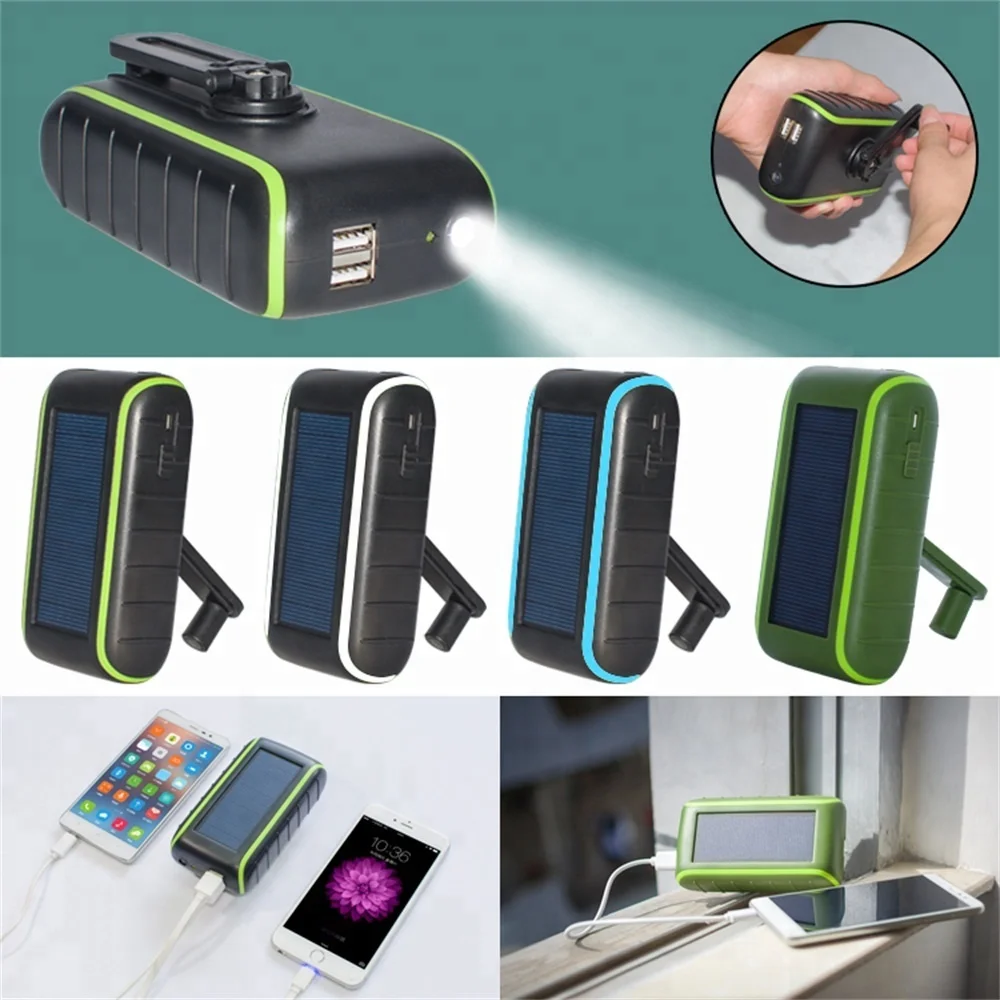 Best Seller Portable Pocket Hand Crank Generator Portable Solar Dynamo Power Bank with LED Flashlight