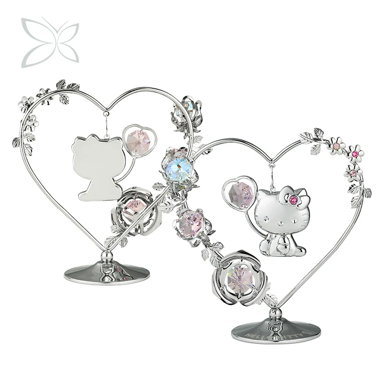 Crystocraft Wholesale chrome plated wedding anniversary gift decorated with Brilliant Cut Crystals small Hello Kitty figurines