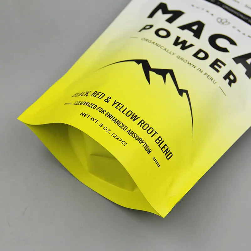 custom printed plastic bag jerky 8oz maca powder 227g black red yellow root blend mylar packaging food nuts stand up pouch