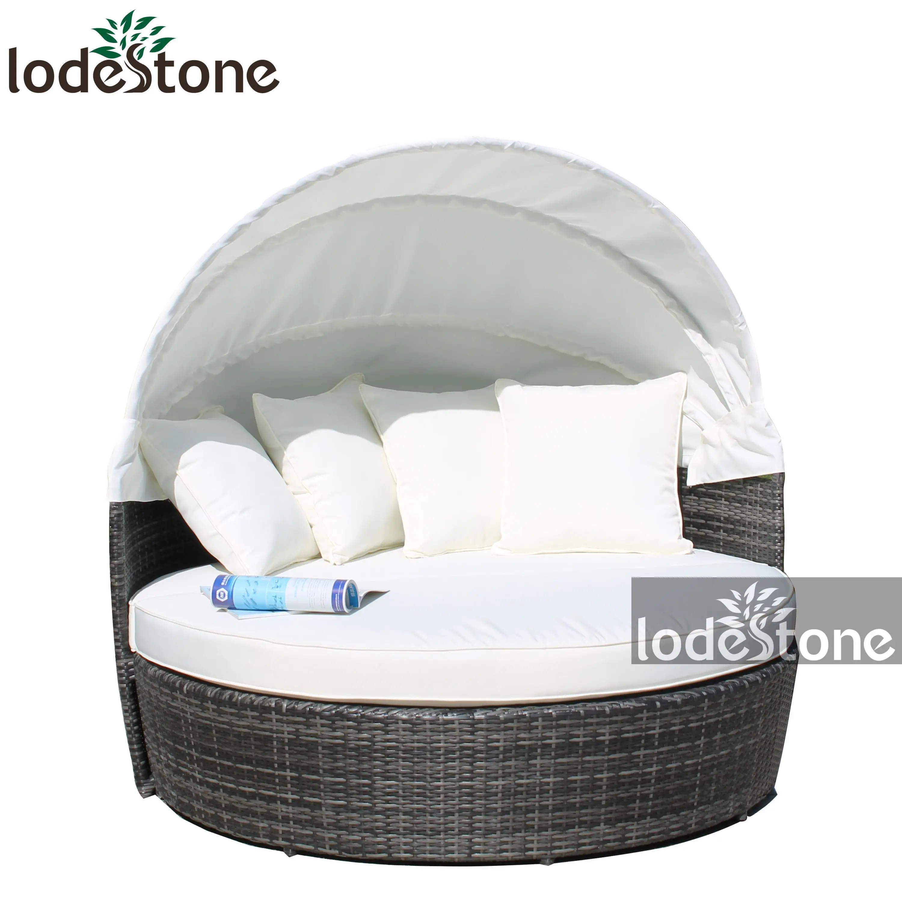 Hangzhou Outdoor furniture Aluminum Frame Rattan Sunbed With Canopy round rattan daybed