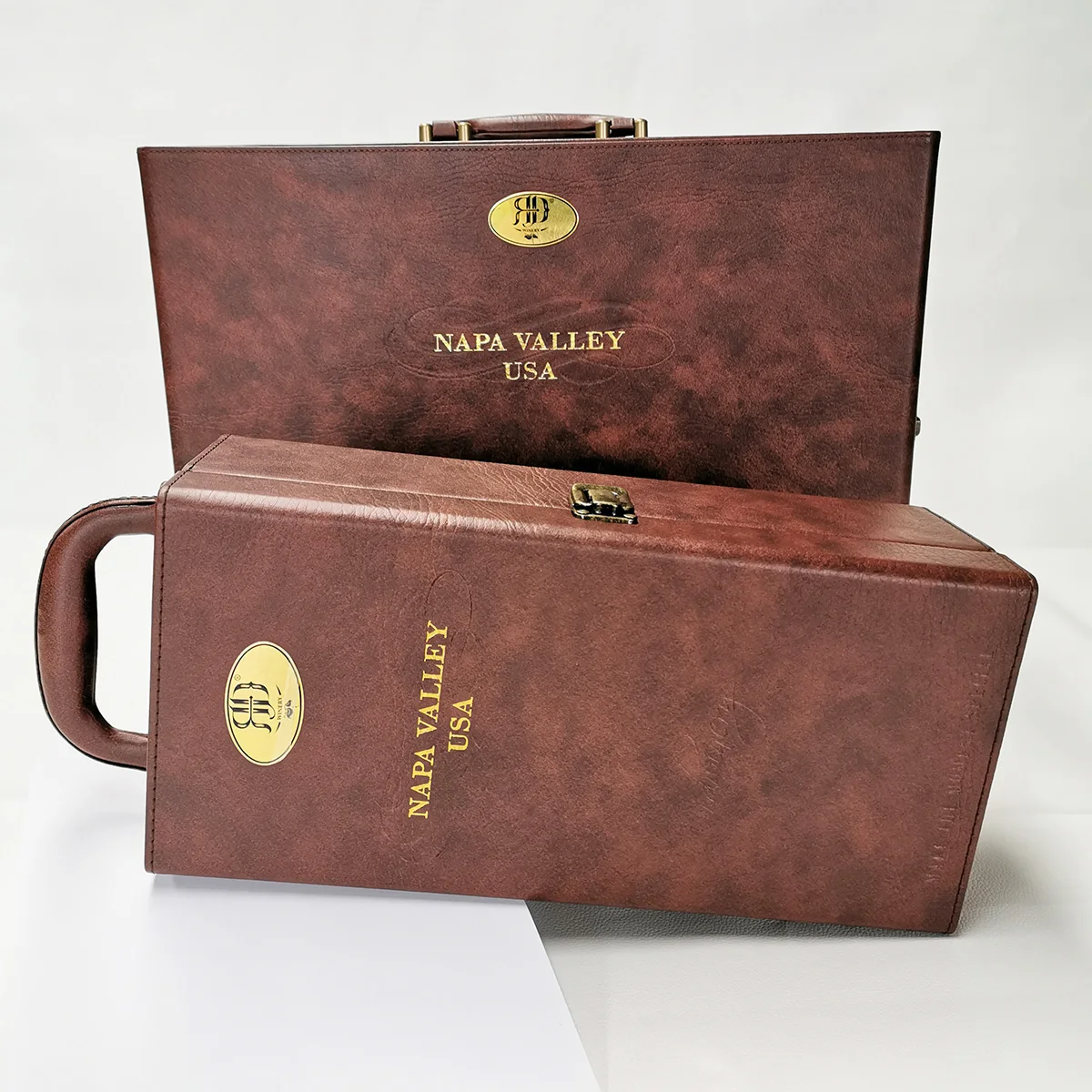 Bottle Case High End Customized Faux Leather Double Bottles Wine Box With Locker