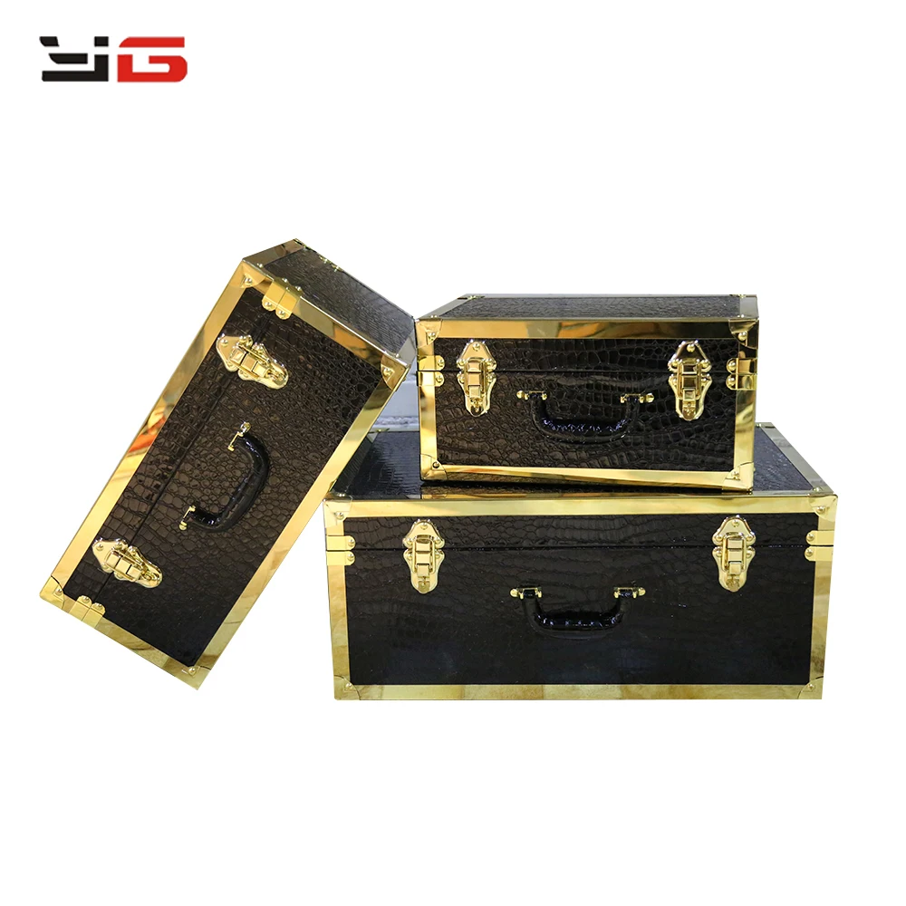 Wholesale Cheap 3pcs Sets Decorative Black Crocodile Leather Vintage Suitcase