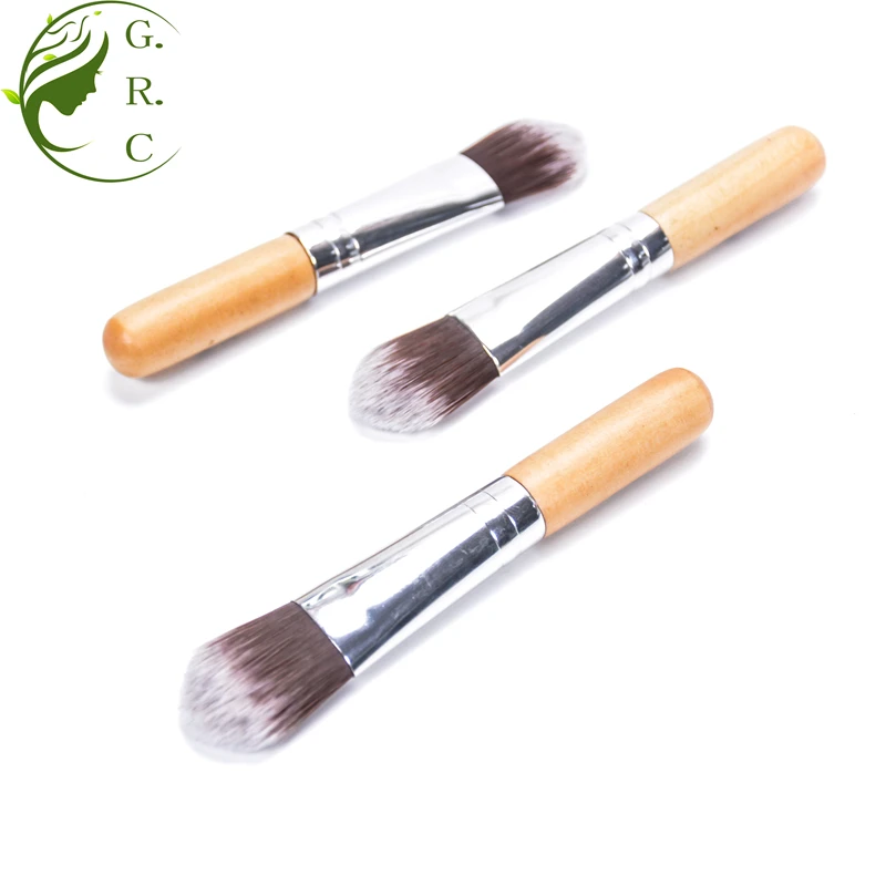 Single Wooden Private Label Short Handle 9cm Length Mini Liquid Makeup Custom Logo Cosmetic Mask Makeup Kabuki Foundation Brush