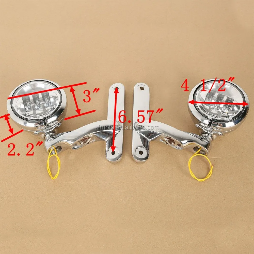 TCMT Chrome 4.5 Inch LED Auxiliary Fog Passing Lights Brackets For Harley Touring XF2906334-E