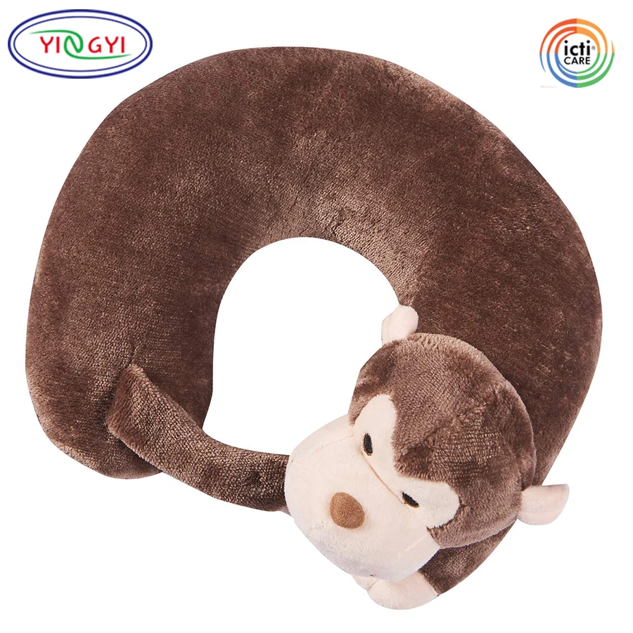 E437 Cartoon Kids Super Soft Plush Travel Neck Pillow Monkey Stuffed Brown Korean