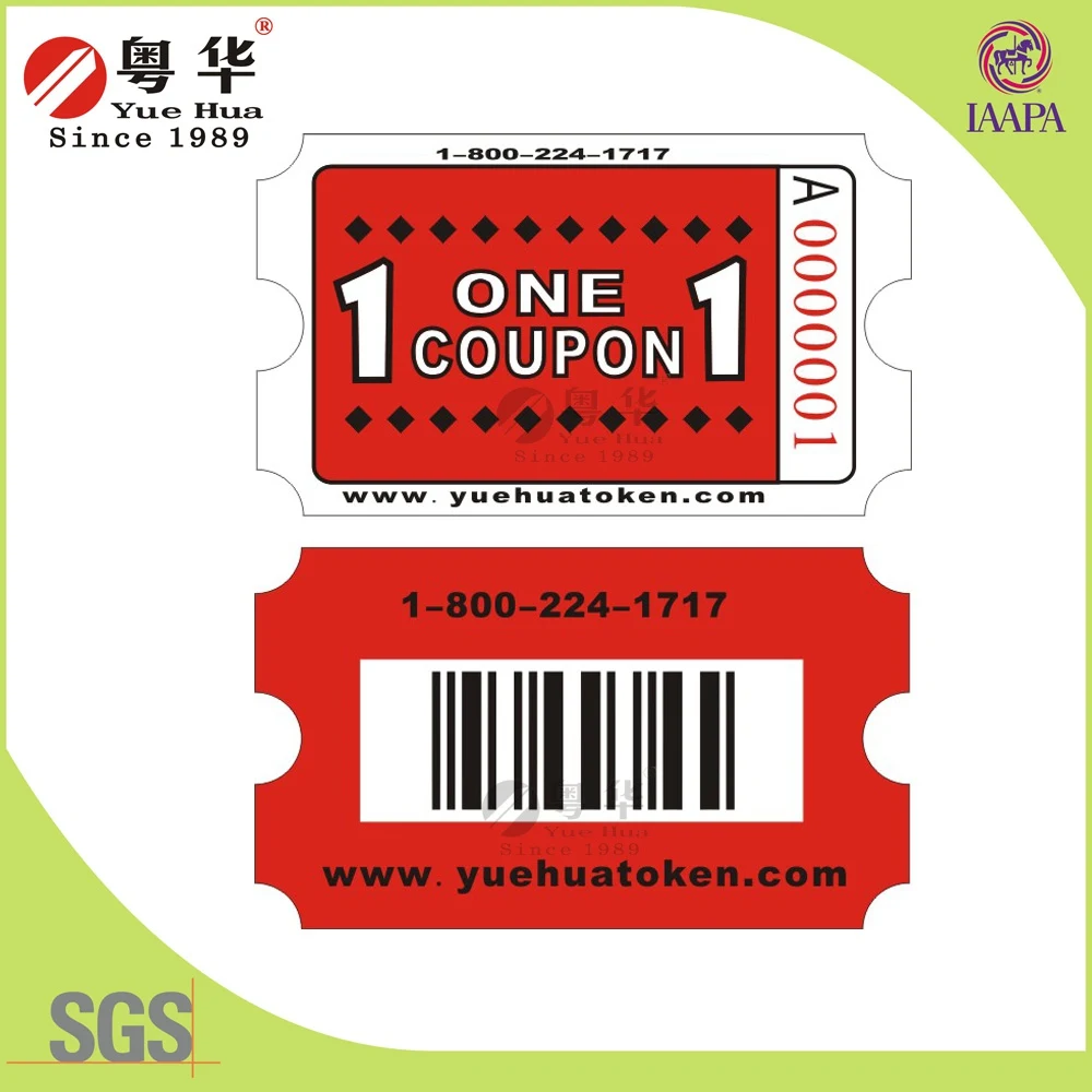 
Ticket for coin operated redemption machines--Arcade machine redemption tickets 