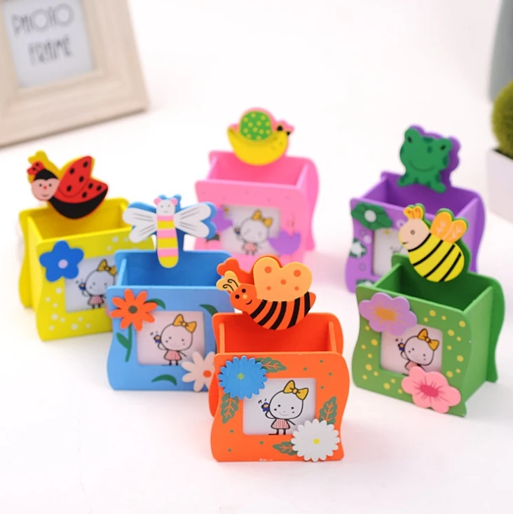 Creative stationery photo folder animal photo frame pen holder wooden cartoon pen holder