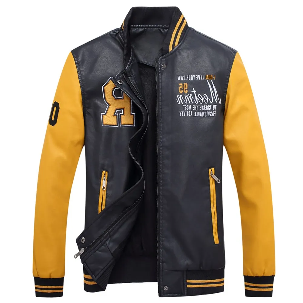 
Wholesale custom Winter Motorcycle PU Leather Long Sleeves Letter baseball varisty Jacket 