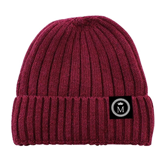 Many colors rib knit custom beanie with woven label