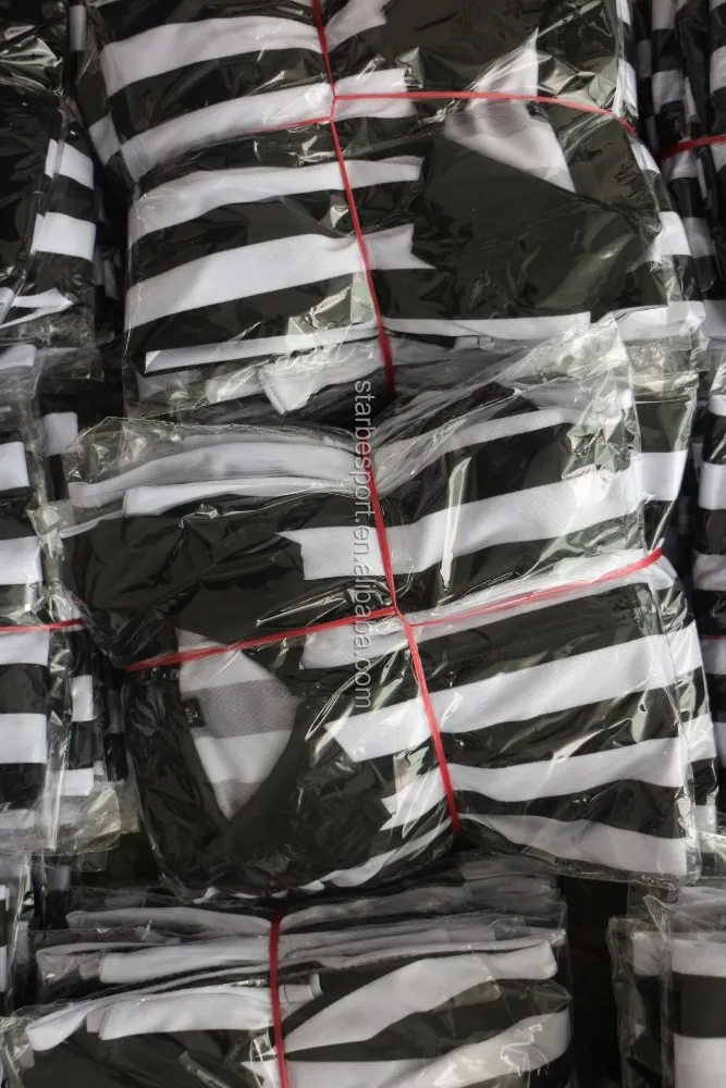 
custom sublimated black white striped referee jersey with elastic arm band 