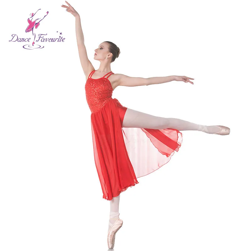 Double Strap Red Sequin Dress for Girls Ballet, Lyrical and Contemporary Dancing Performance Costumes 18019-1