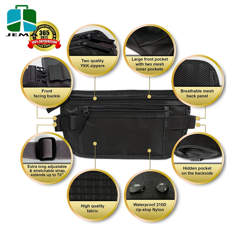 Portable Rfid Travel Blocking Money Belt Waterproof