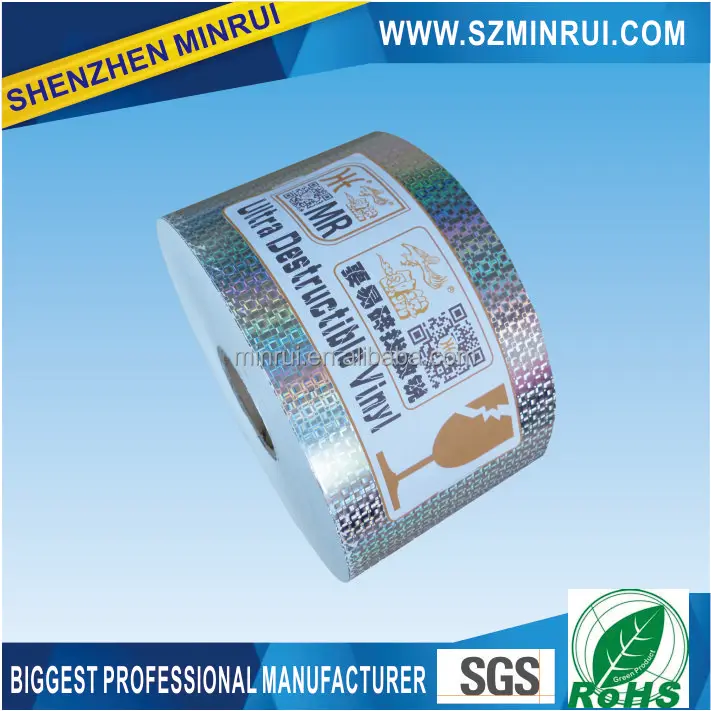 holographic ultra destructible label paper hologram eggshell sticker vinyl roll