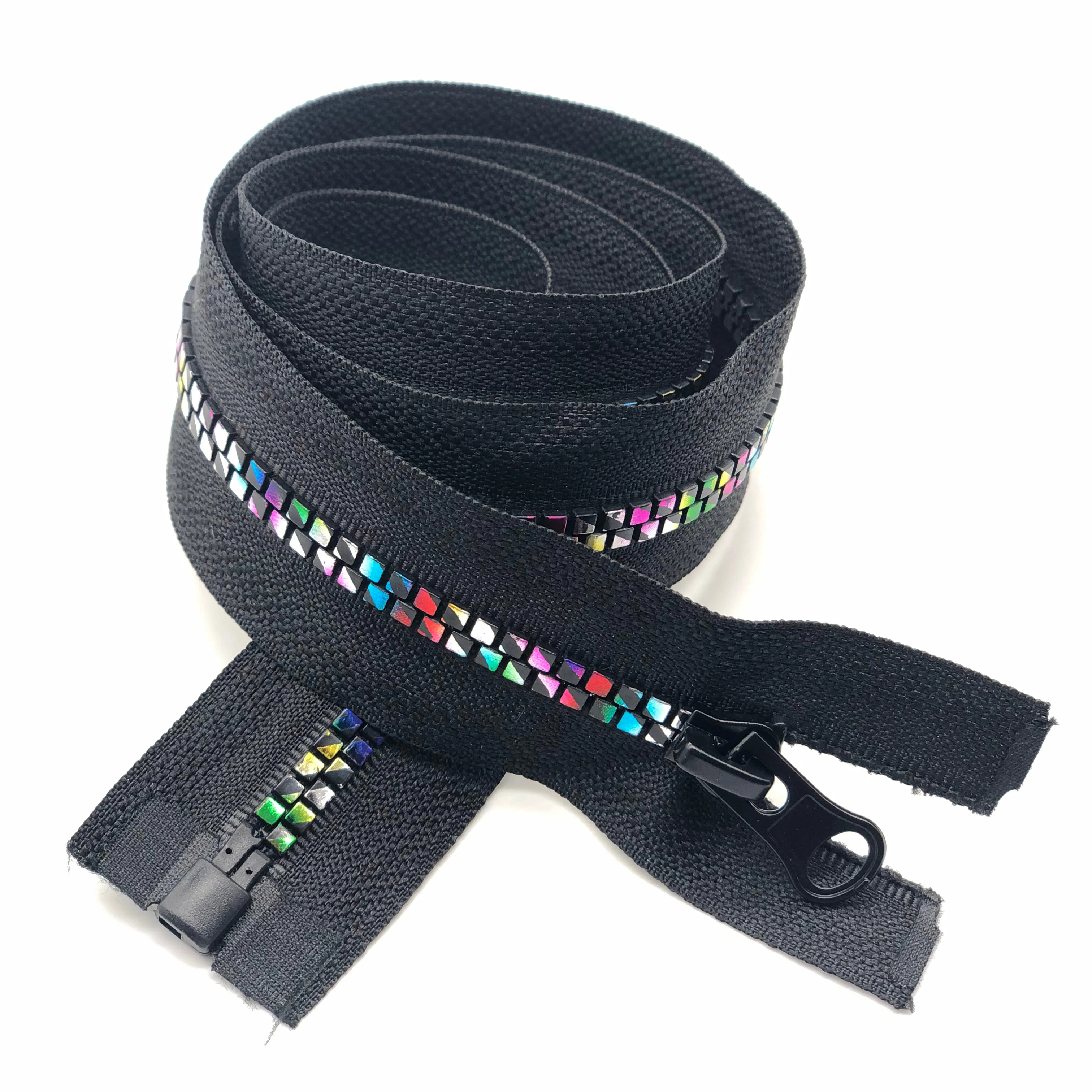 colored rainbow square teeth zipper tape durable plastic zip