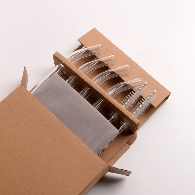 New arrival borosilicate glass straws set reusable eco friendly glass straws with travel bag