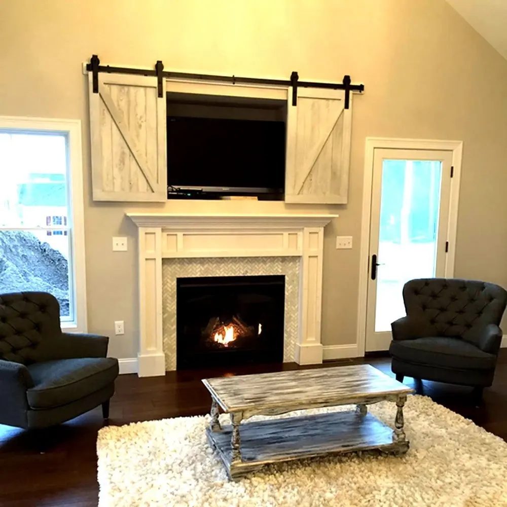 
Black Steel Mini Sliding Barn Door Track Roller Hardware for Cabinet TV Stand Set (Mini 6FT / Double Kit) 