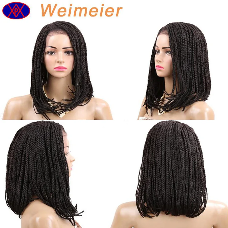 
Hot selling shawl lace BOBO head color three-stranded braided wigs synthetic lace front wig braids 