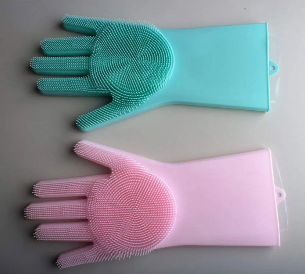 Multipurpose Kitchen Cleaning Gloves with Scrubber- Heat-resistant Silicone Dishwashing Gloves