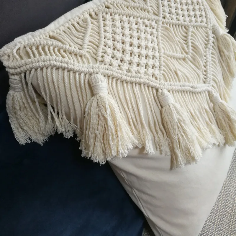 100% Cotton Macrame cushion cover Sabina handmade Macrame Throw Pillow,  Down Feather Pillow, 18 x 18