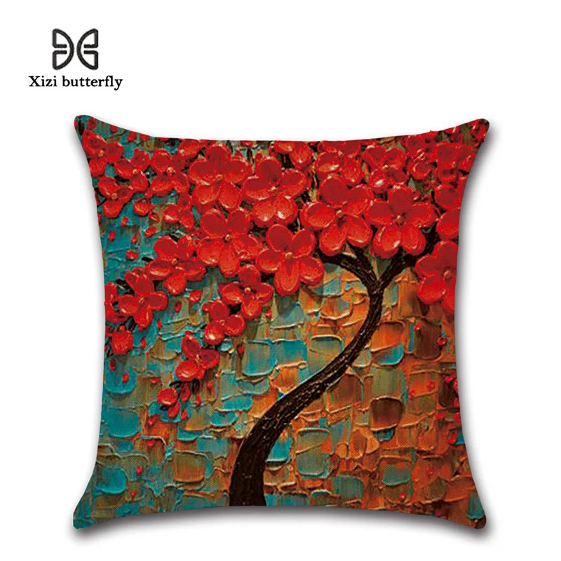 Throw Pillow Case U-LOVE Oil Painting Square Decorative Cushion Cover for 18 X 18 Inch