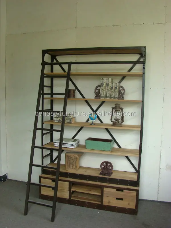 industrial style metal and wood bookcase
