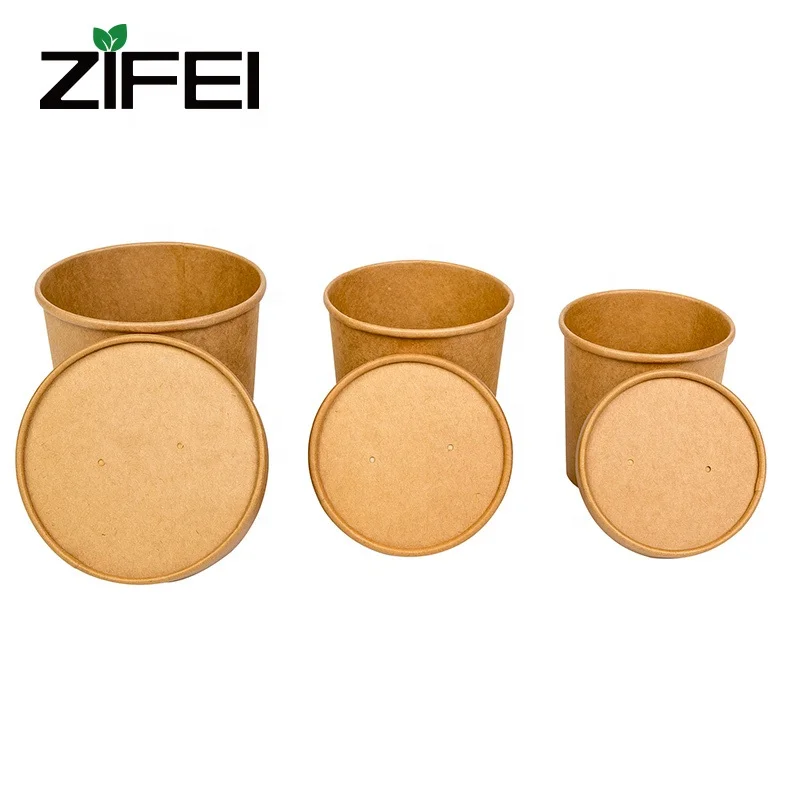 
780ml custom printed disposable take out paper food container kraft paper cup salad soup ice cream cup with lid 