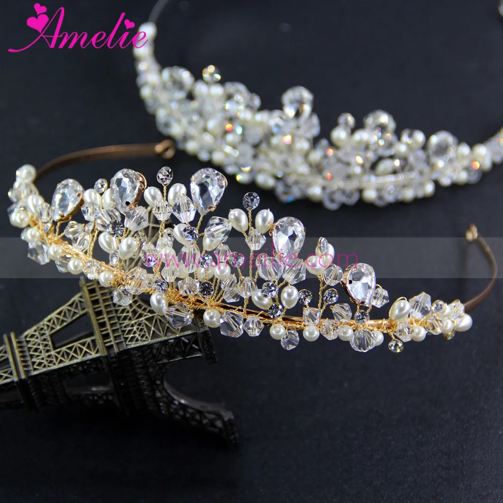 Silver and Gold Plated Factory Sell Pearl & Rhinestones Tiara Wedding Bridal Headband Hair Jewellery