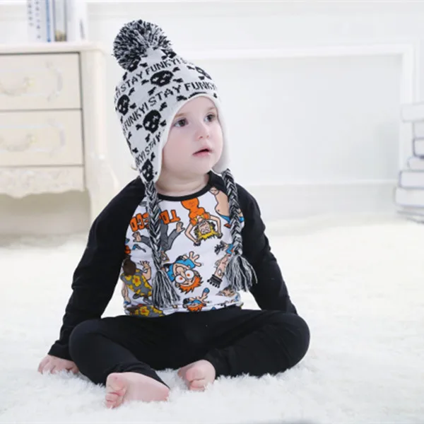 Прохладный шаблон черепа детские трикотажные шапки пом о лучших на осень мода унисекс вязание шляпы с