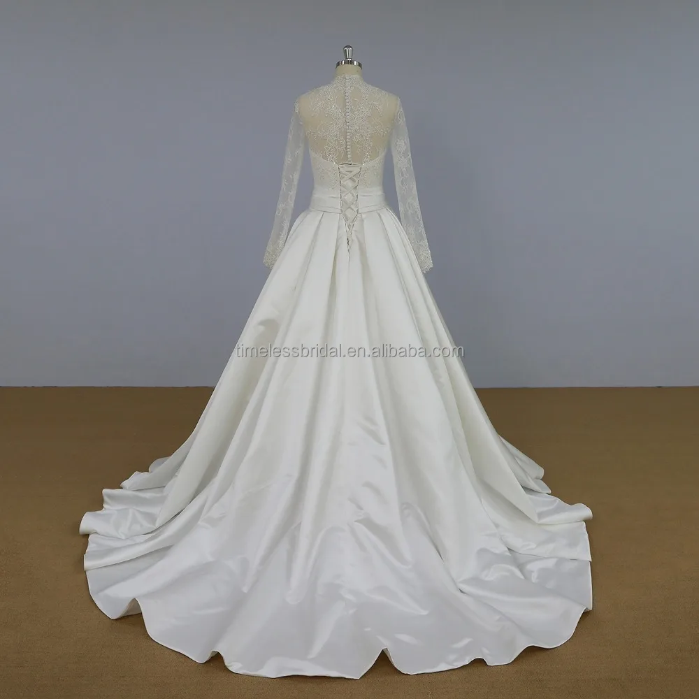 Newest design 2018 wedding dress beaded lace corset long sleeves high neck bridal gown