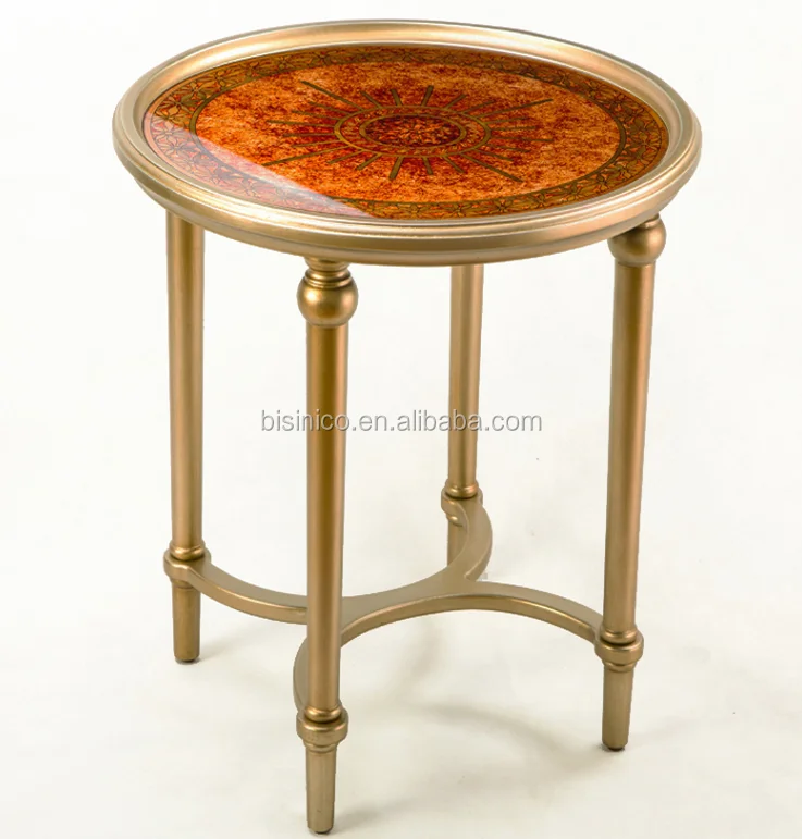 Elegant Antique American Style Solid Wood Glass Top Hand Painted Small Coffee Table For Living Room BF05- FH0202