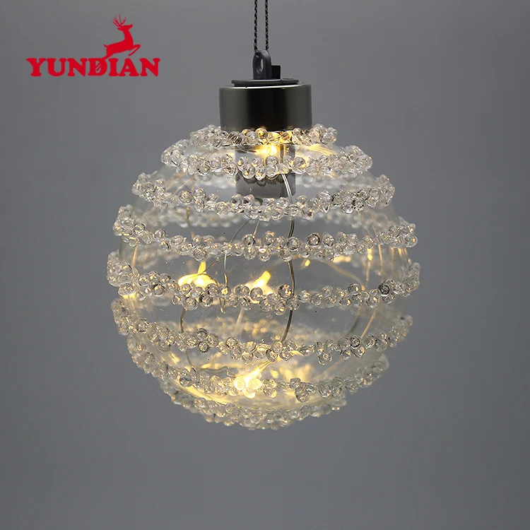 Оптовая продажа с фабрики, выдувные круглые прозрачные светодиодные огни 8 см, рождественские стеклянные елочные украшения для праздничного украшения